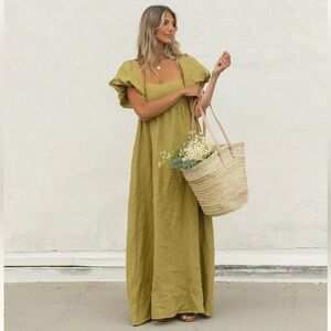 Solai The Label French Rivera Linen Dress - Olive